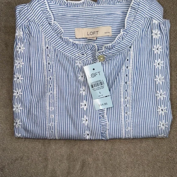 LOFT Light Blue Eyelet Ruffle-Sleeve Blouse - Picture 7 of 7